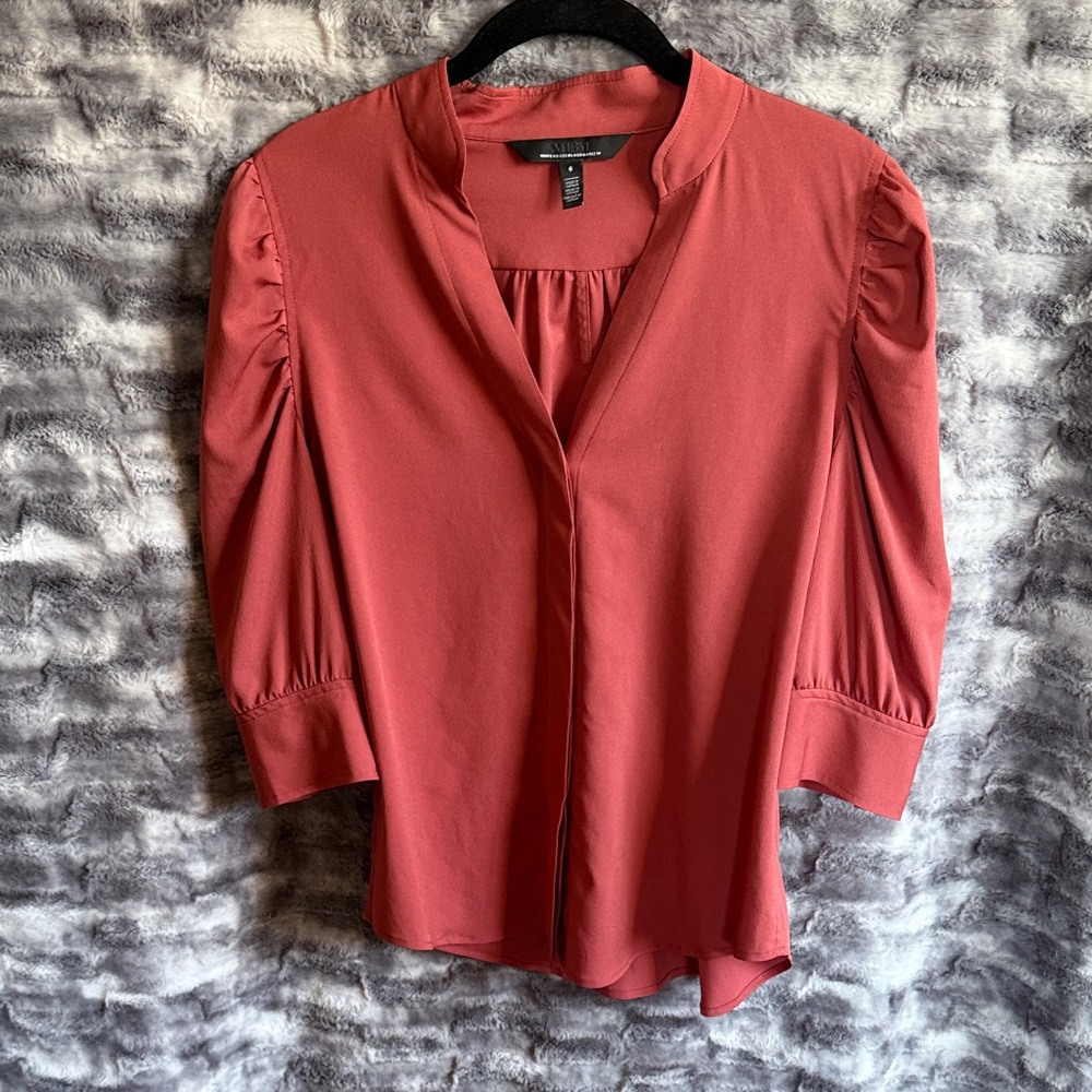 White House Black Market burnt orange three-quarter sleeve blouse